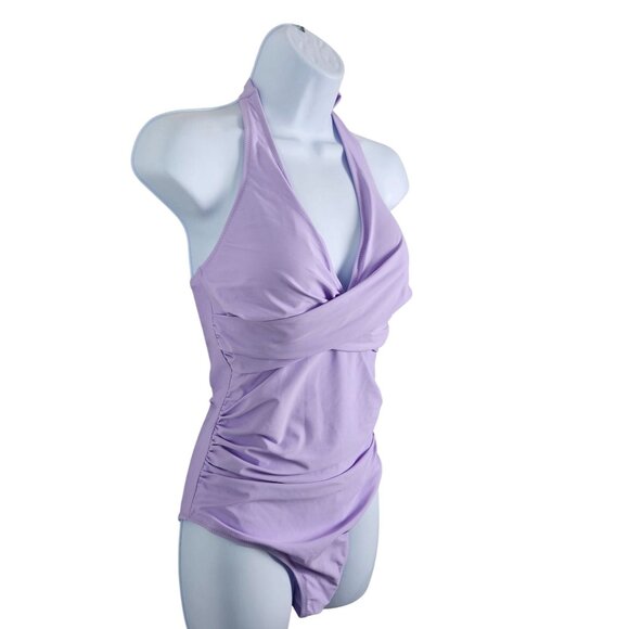Suuksess Womens Lavender Size S Halter Neck One-Piece Swimsuit Tummy Control - Picture 6 of 12